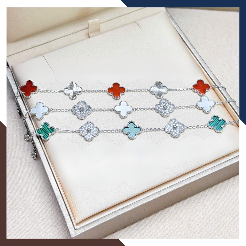 Lắc Tay Cỏ 4 Lá Vàng Trắng 10k Màu Đen, Đỏ, Trắng, Xanh Cho Nữ May Mắn Mã LTVN97