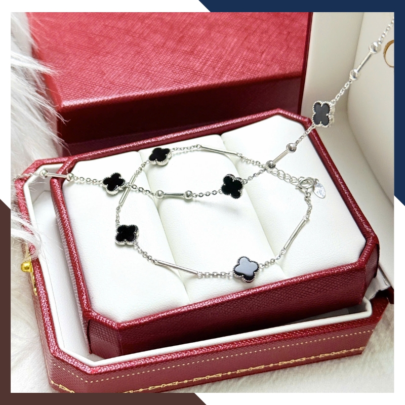 Lắc Tay Cỏ 4 Lá Vàng Trắng 10k Màu Đen, Đỏ, Trắng, Xanh Cho Nữ May Mắn Mã LTVN97