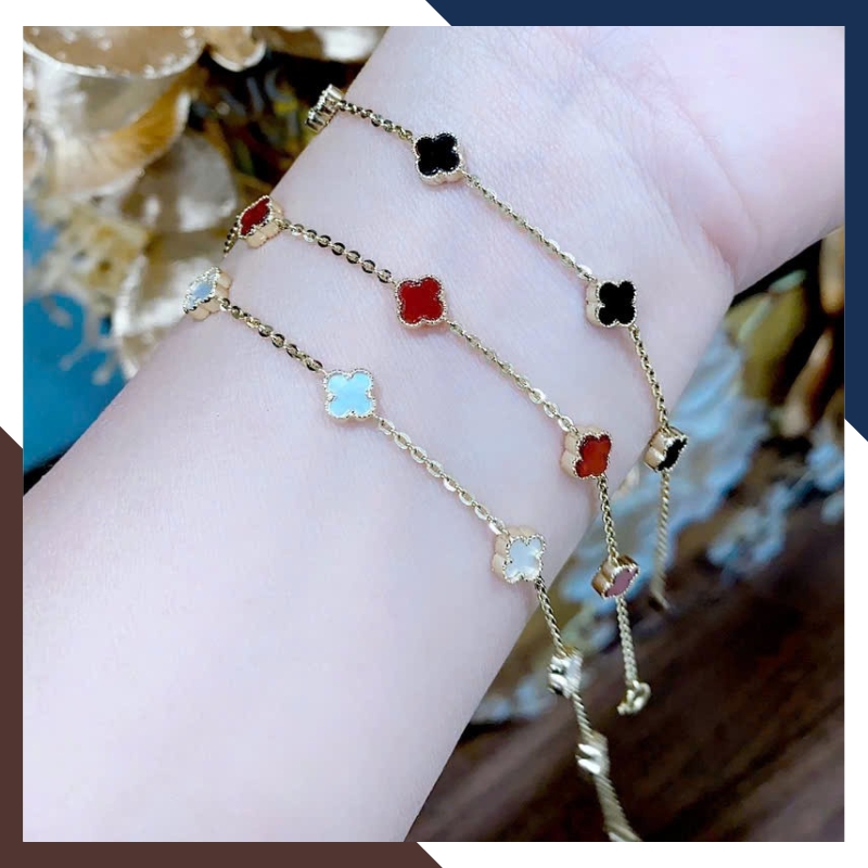 Lắc Tay Vàng Cỏ 4 Lá Đen, Đỏ, Trắng Cho Nữ LTVN149 | Vàng Ý 10k