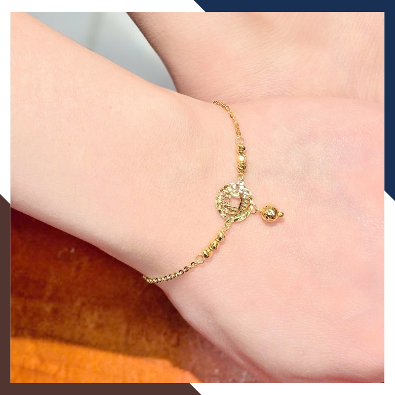 Lắc Tay/Lắc Chân Vàng 10K Charm Kim Tiền May Mắn BTSV22