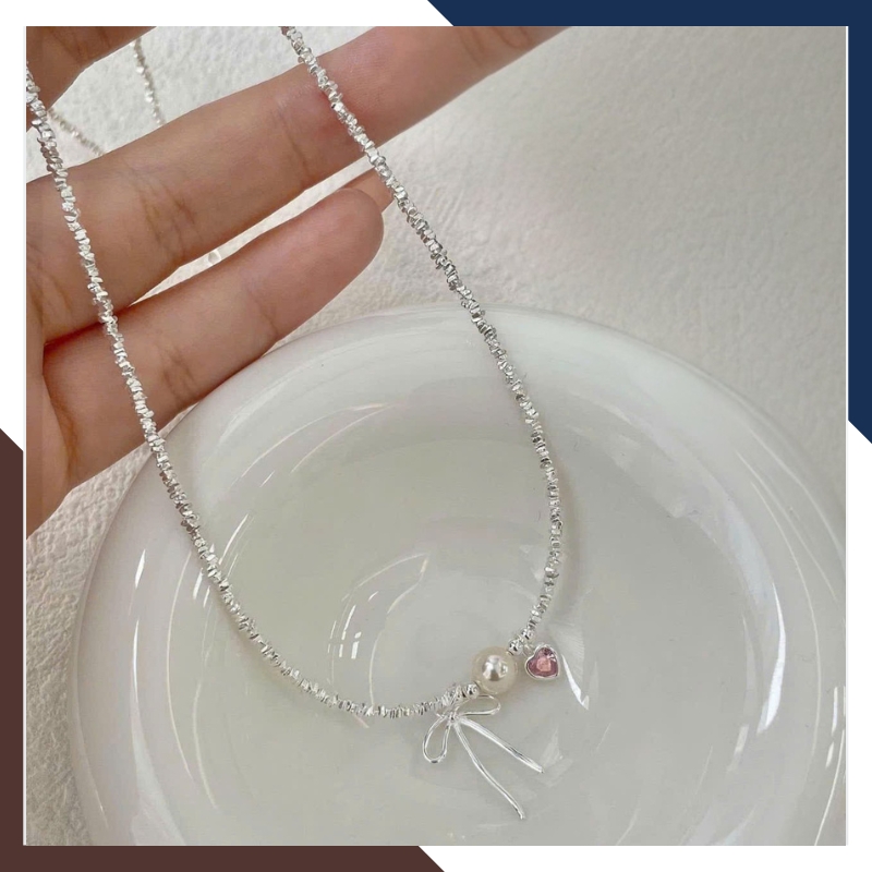 Bộ Dây Chuyền Ngọc Trai Thật Phối Vụn Bạc Cho Nữ BTSNT143