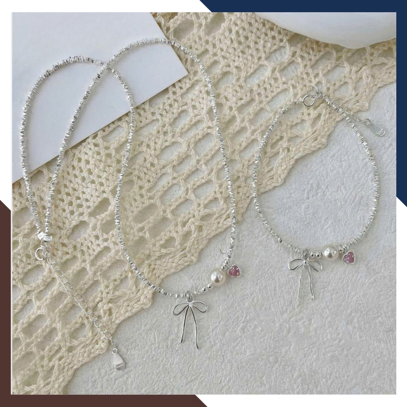 Bộ Dây Chuyền Ngọc Trai Thật Phối Vụn Bạc Cho Nữ BTSNT143