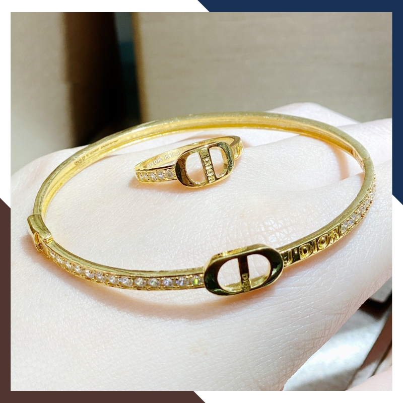 Bộ trang sức Dior vàng tây 10k gồm vòng tay, nhẫn và bông tai mã TL1764127