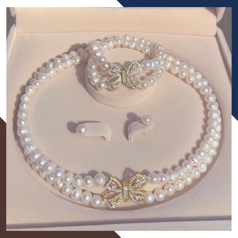 Bộ Trang Sức Ngọc Trai 2 Vòng Phối Khoá Nơ BTSNT118 – Kiêu Sa & Cuốn Hút