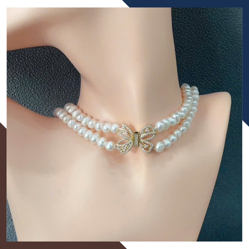 Bộ Trang Sức Ngọc Trai 2 Vòng Phối Khoá Nơ BTSNT118 – Kiêu Sa & Cuốn Hút