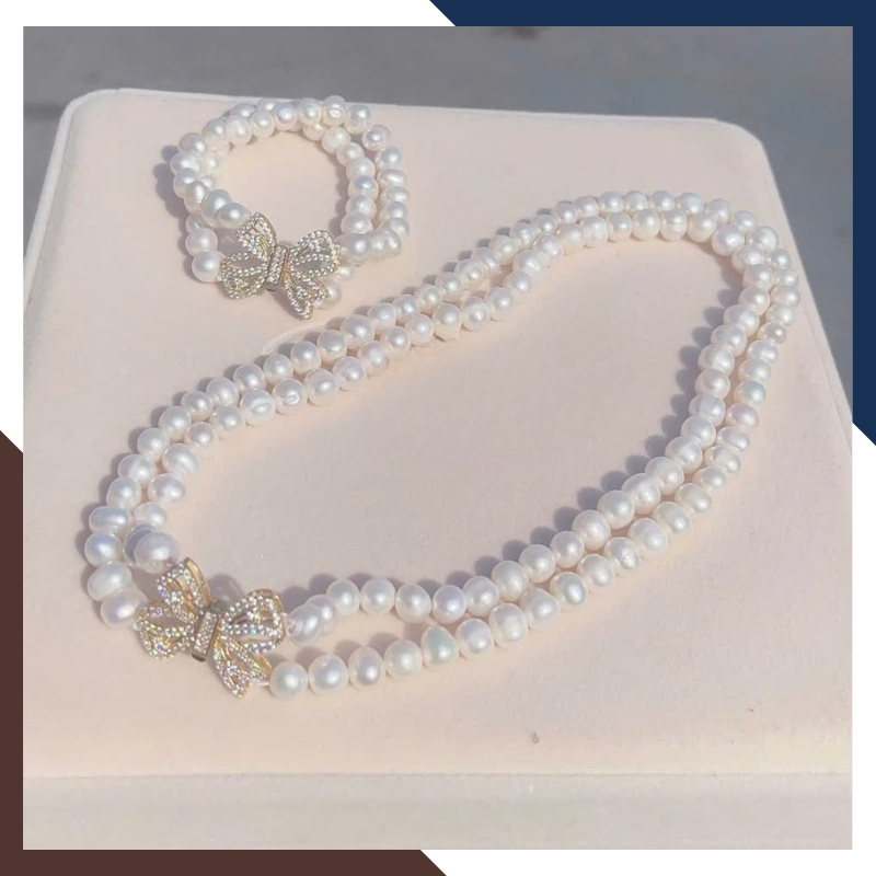 Bộ Trang Sức Ngọc Trai 2 Vòng Phối Khoá Nơ BTSNT118 – Kiêu Sa & Cuốn Hút