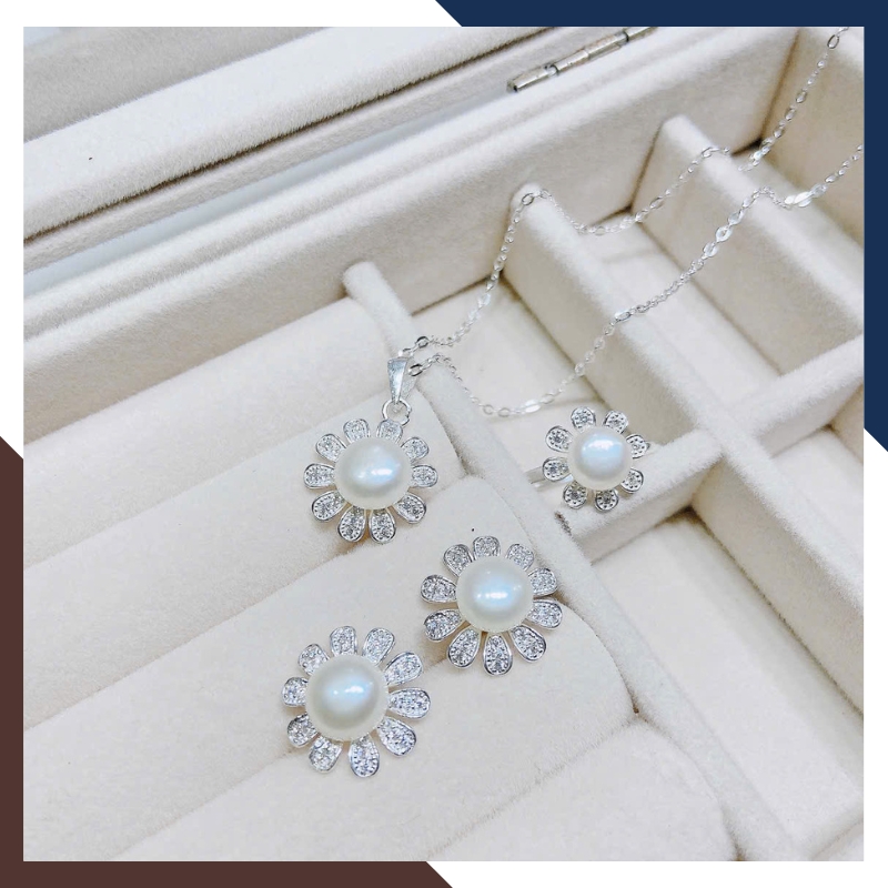Bộ Trang Sức Ngọc Trai Bạc 925 Hình Hoa Cho Nữ BTSNT146