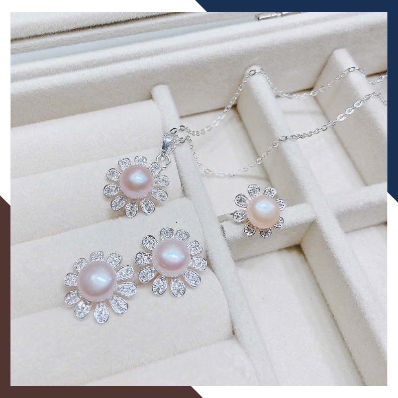 Bộ Trang Sức Ngọc Trai Bạc 925 Hình Hoa Cho Nữ BTSNT146