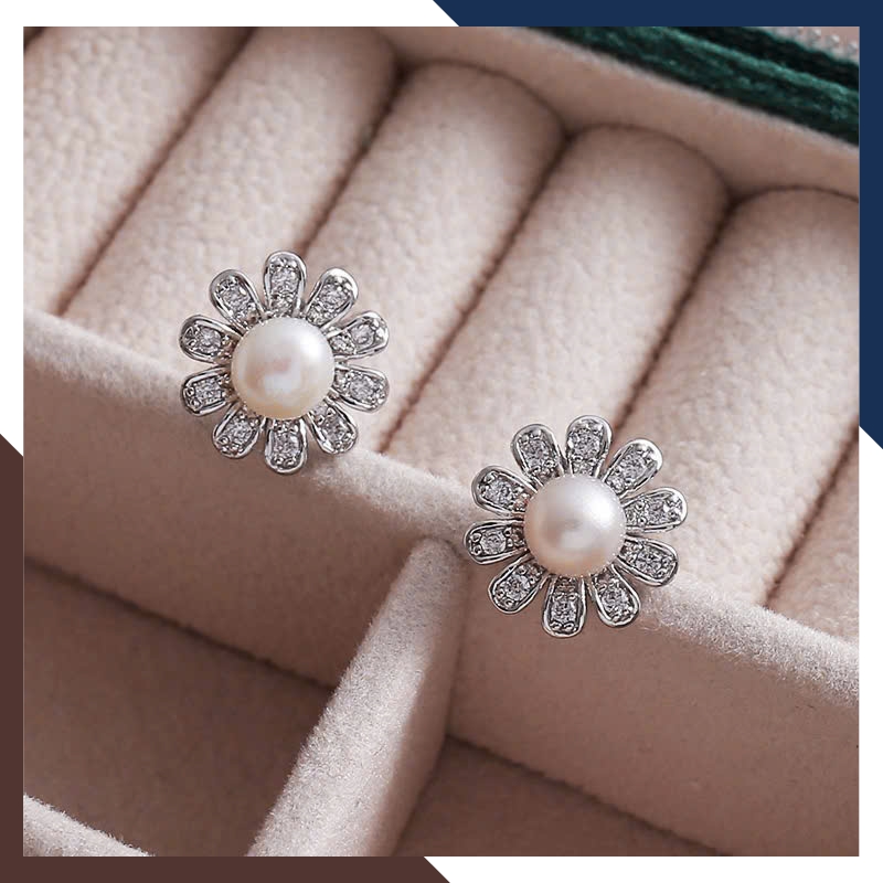 Bộ Trang Sức Ngọc Trai Bạc 925 Hình Hoa Cho Nữ BTSNT146