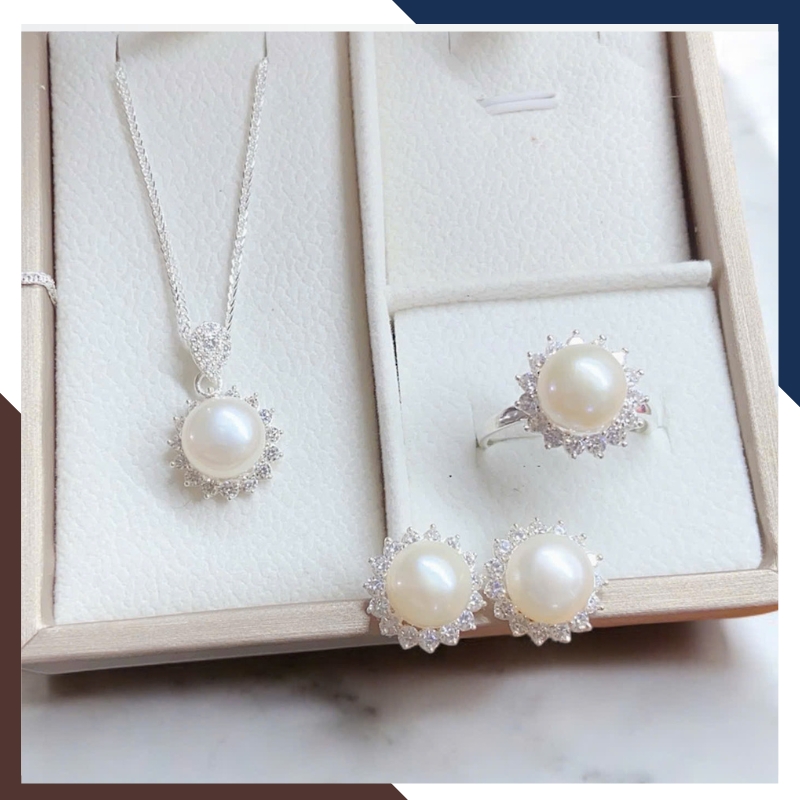 Bộ Trang Sức Ngọc Trai Bạc Hình Hoa Hướng Dương BTSNT168