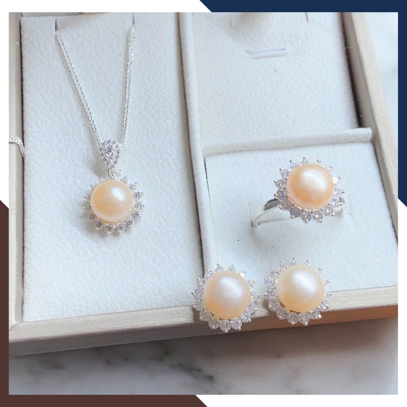 Bộ Trang Sức Ngọc Trai Bạc Hình Hoa Hướng Dương BTSNT168