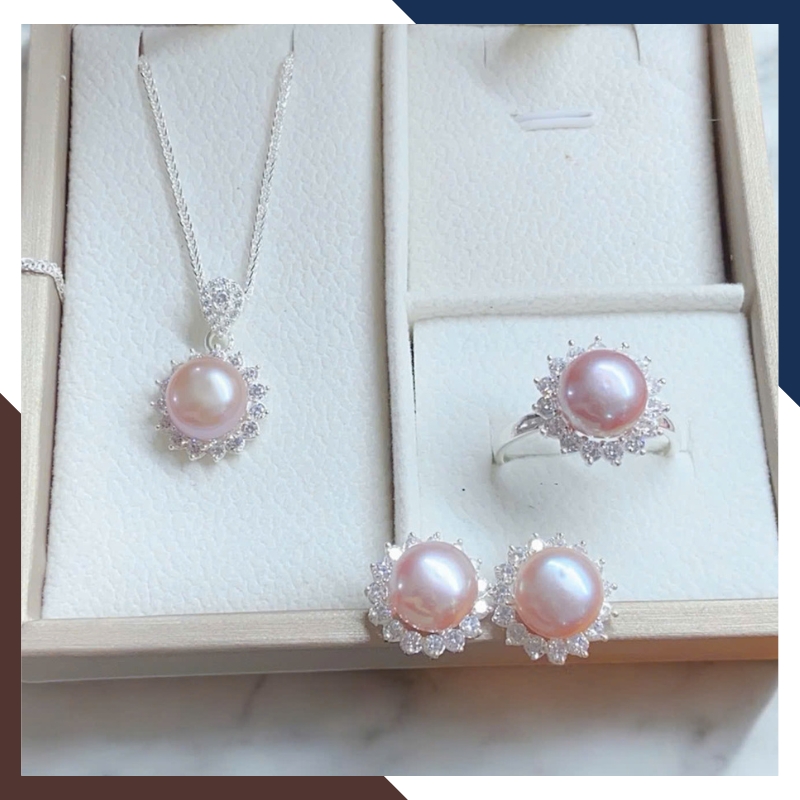 Bộ Trang Sức Ngọc Trai Bạc Hình Hoa Hướng Dương BTSNT168