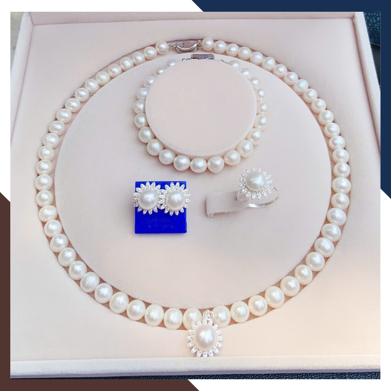 Bộ Trang Sức Ngọc Trai Thật Hình Hoa Cho Mẹ Sang Trọng BTSNT141