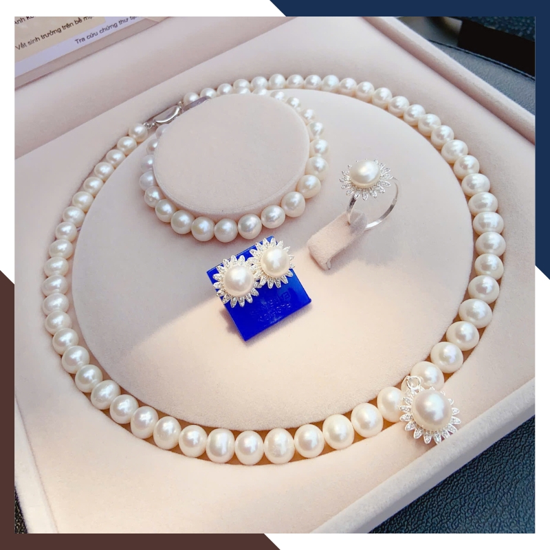 Bộ Trang Sức Ngọc Trai Thật Hình Hoa Cho Mẹ Sang Trọng BTSNT141