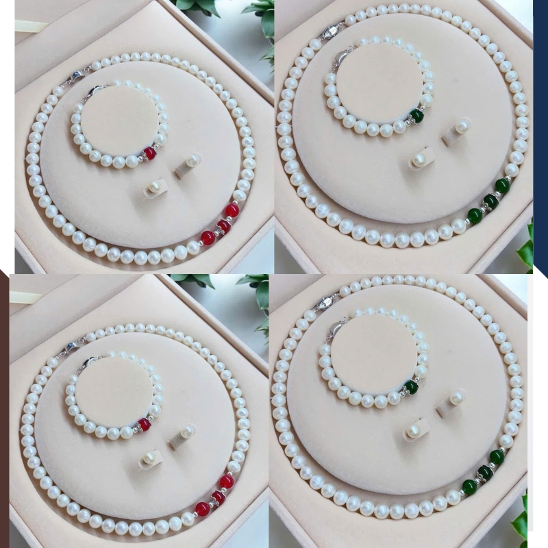 Bộ trang sức ngọc trai cho mẹ mix đá phong thuỷ BTSNT187