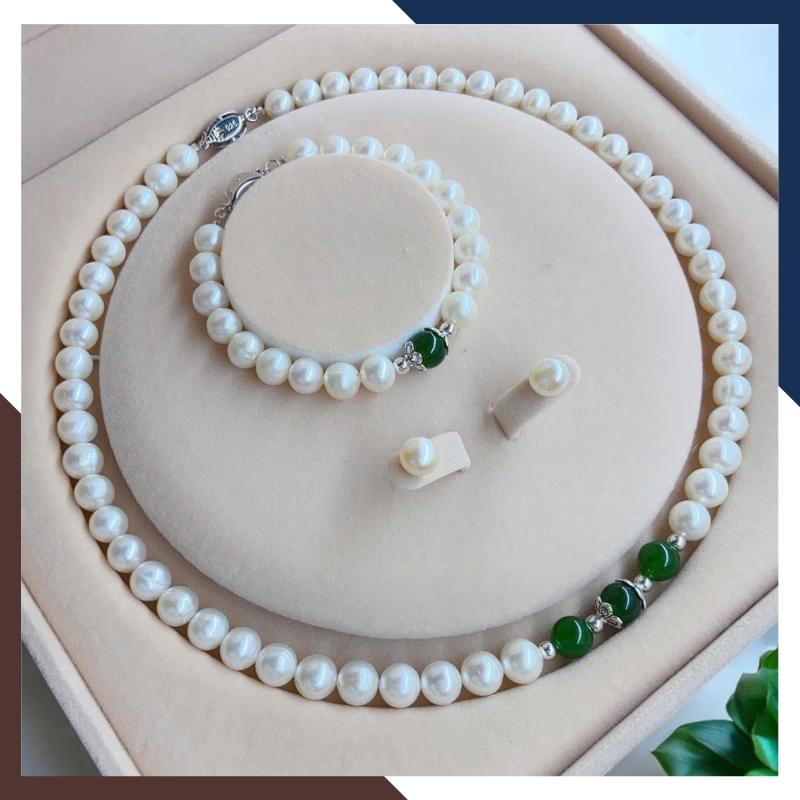 Bộ trang sức ngọc trai cho mẹ mix đá phong thuỷ BTSNT187