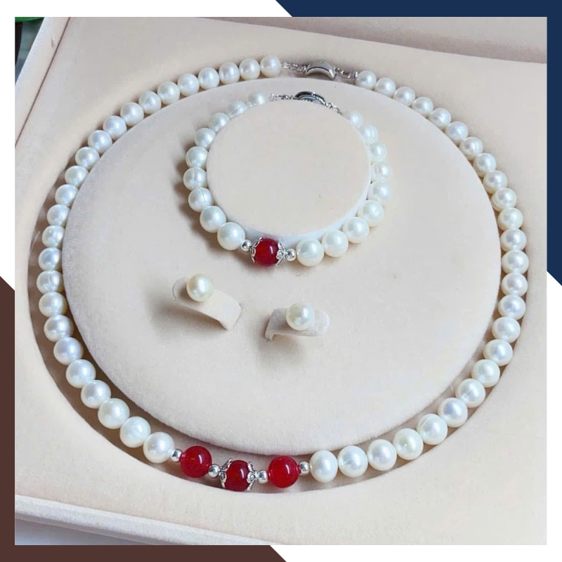 Bộ trang sức ngọc trai cho mẹ mix đá phong thuỷ BTSNT187