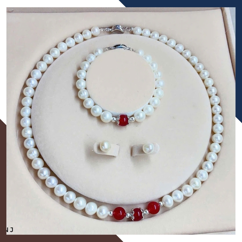 Bộ trang sức ngọc trai cho mẹ mix đá phong thuỷ BTSNT187