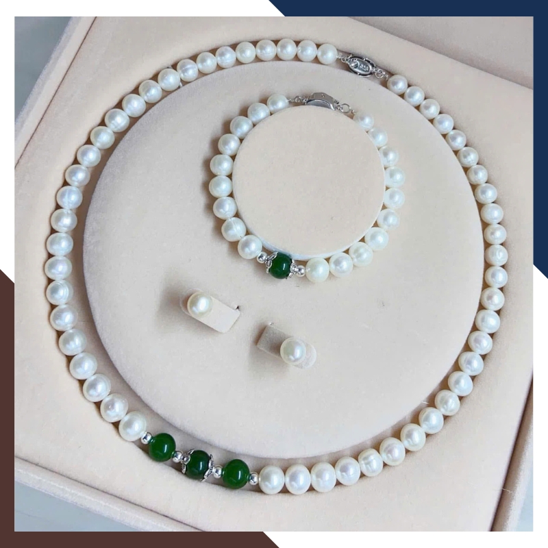 Bộ trang sức ngọc trai cho mẹ mix đá phong thuỷ BTSNT187