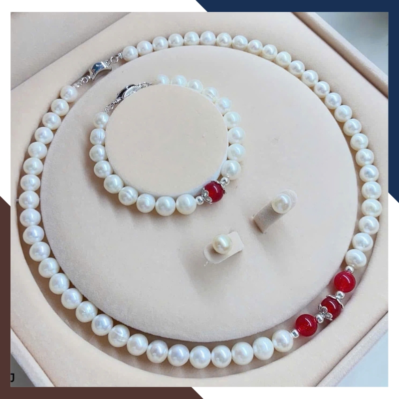 Bộ trang sức ngọc trai cho mẹ mix đá phong thuỷ BTSNT187