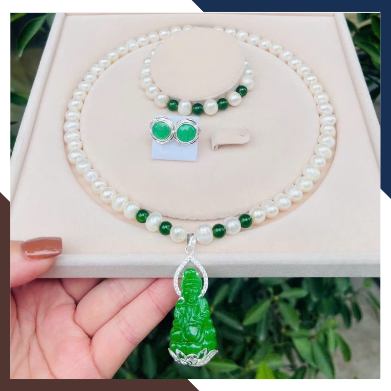 Bộ Trang Sức Ngọc Trai Cho Mẹ Mix Đá Phong Thuỷ Mã BTSNT103