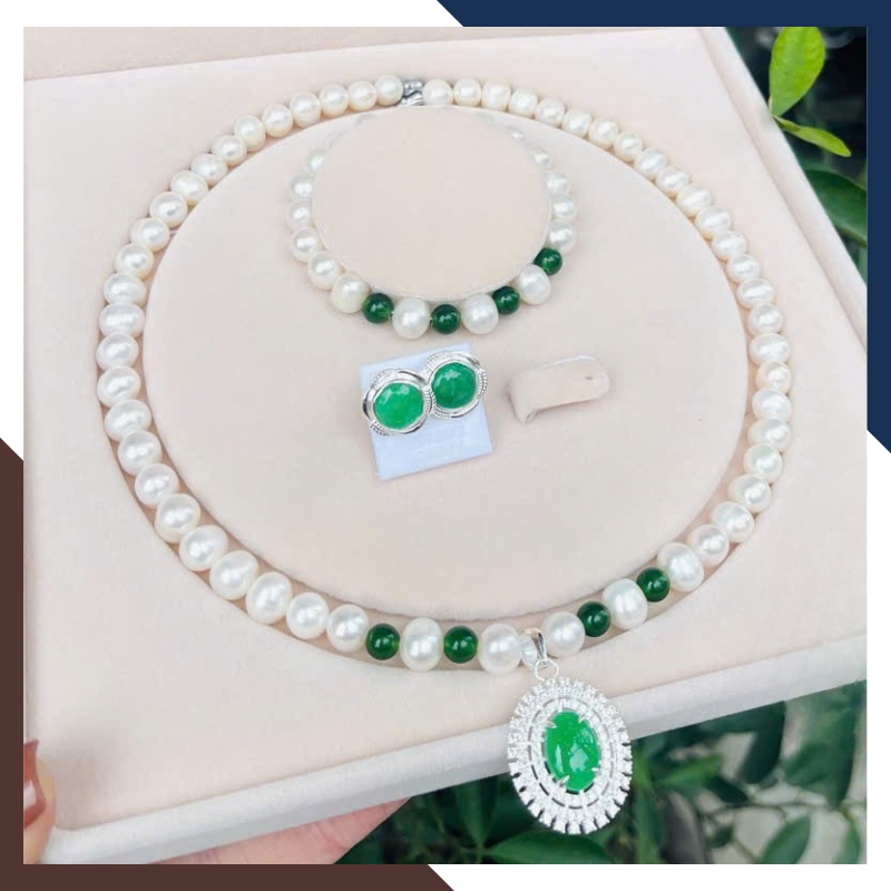 Bộ Trang Sức Ngọc Trai Cho Mẹ Mix Đá Phong Thuỷ Mã BTSNT103