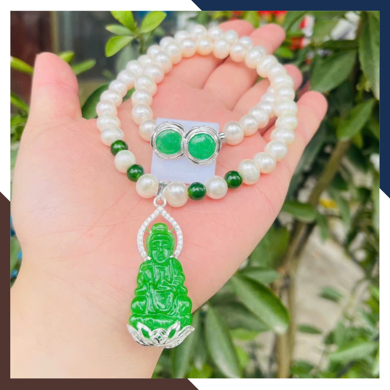 Bộ Trang Sức Ngọc Trai Cho Mẹ Mix Đá Phong Thuỷ Mã BTSNT103