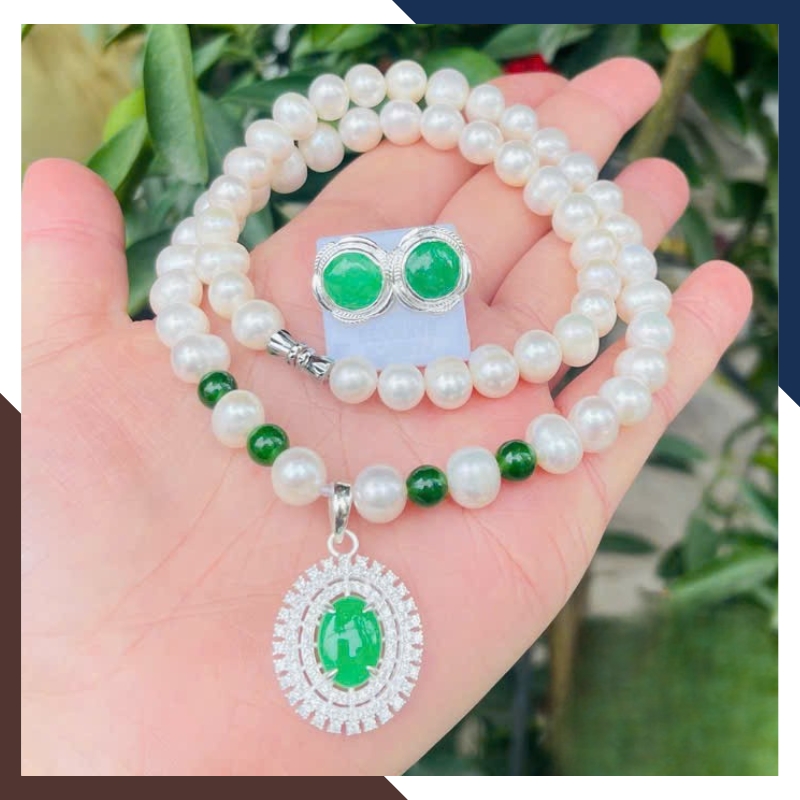 Bộ Trang Sức Ngọc Trai Cho Mẹ Mix Đá Phong Thuỷ Mã BTSNT103