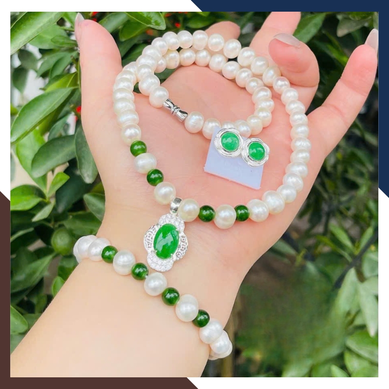 Bộ Trang Sức Ngọc Trai Cho Mẹ Mix Đá Phong Thuỷ Mã BTSNT103