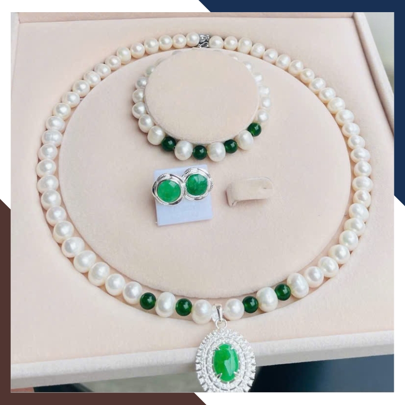 Bộ Trang Sức Ngọc Trai Cho Mẹ Mix Đá Phong Thuỷ Mã BTSNT103