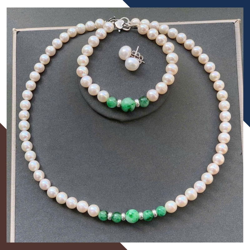 Bộ trang sức ngọc trai cho mẹ mix ngọc cẩm thạch BTSNT182