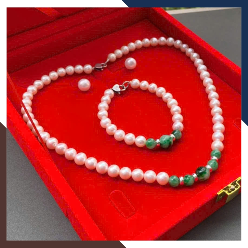 Bộ trang sức ngọc trai cho mẹ mix ngọc cẩm thạch BTSNT182