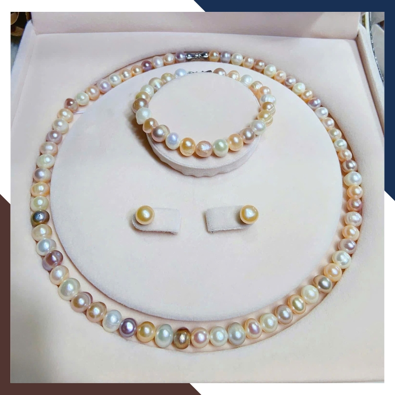 Bộ trang sức ngọc trai thật 7–8mm nhiều màu BTSNT210