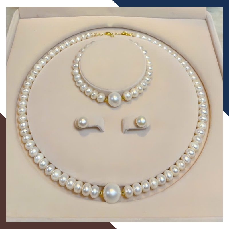 Bộ Trang Sức Ngọc Trai Thật 7–8mm Phối Viên Lớn 9-10mm BTSNT193