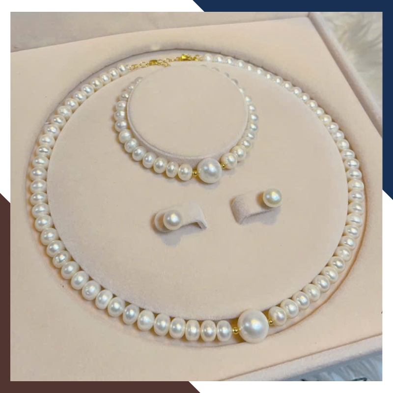 Bộ Trang Sức Ngọc Trai Thật 7–8mm Phối Viên Lớn 9-10mm BTSNT193