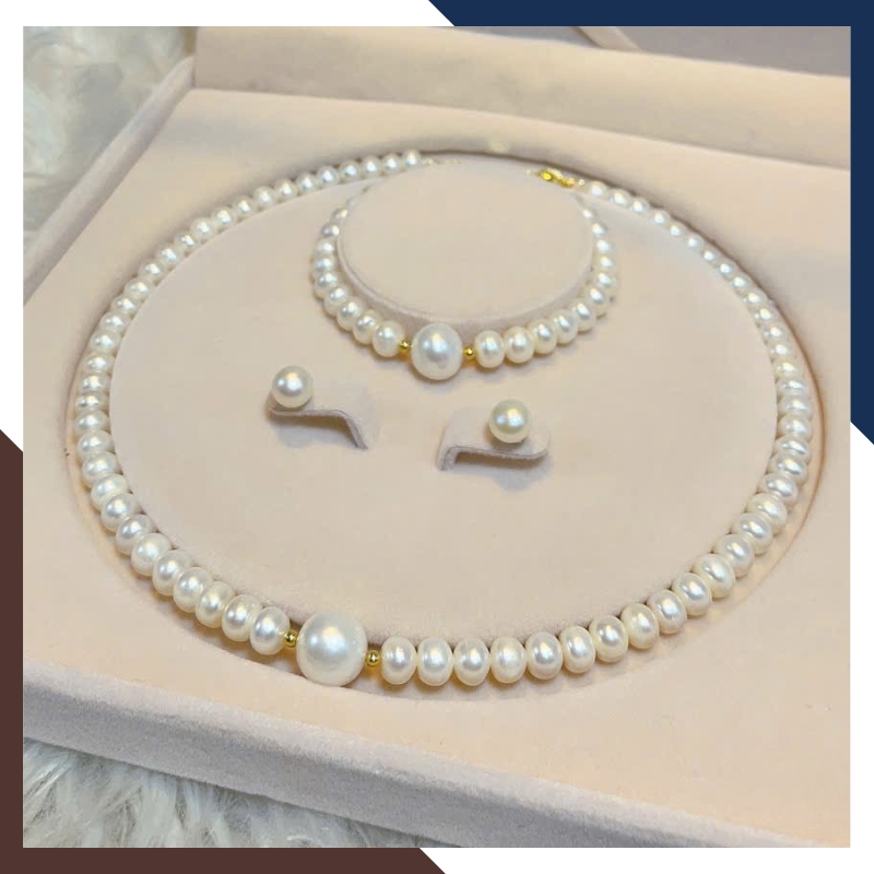 Bộ Trang Sức Ngọc Trai Thật 7–8mm Phối Viên Lớn 9-10mm BTSNT193