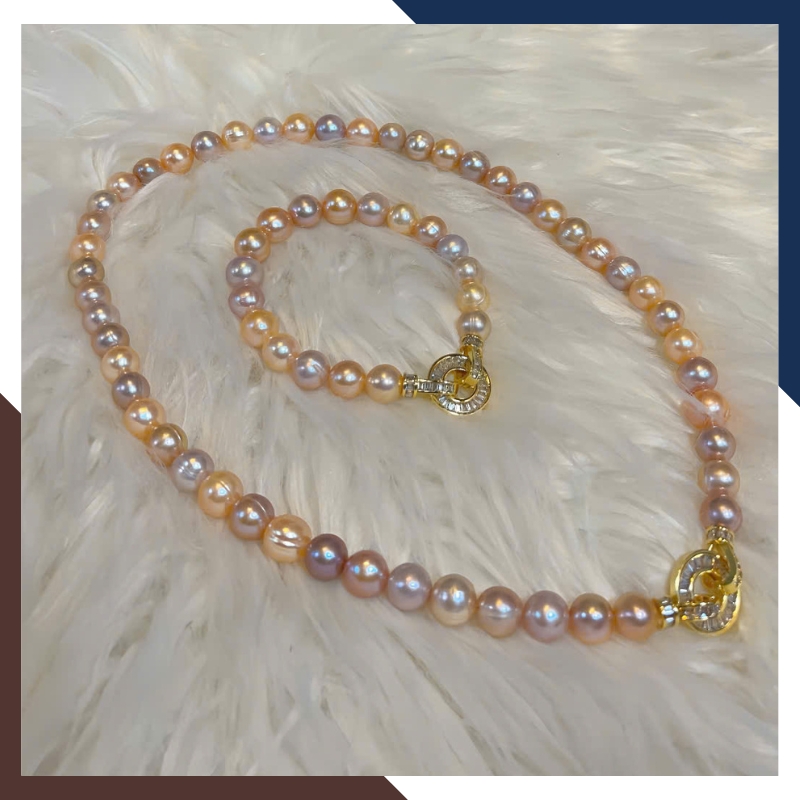 Bộ Trang Sức Ngọc Trai Thật 9–10mm Mix Tím & Hồng Cam BTSNT191