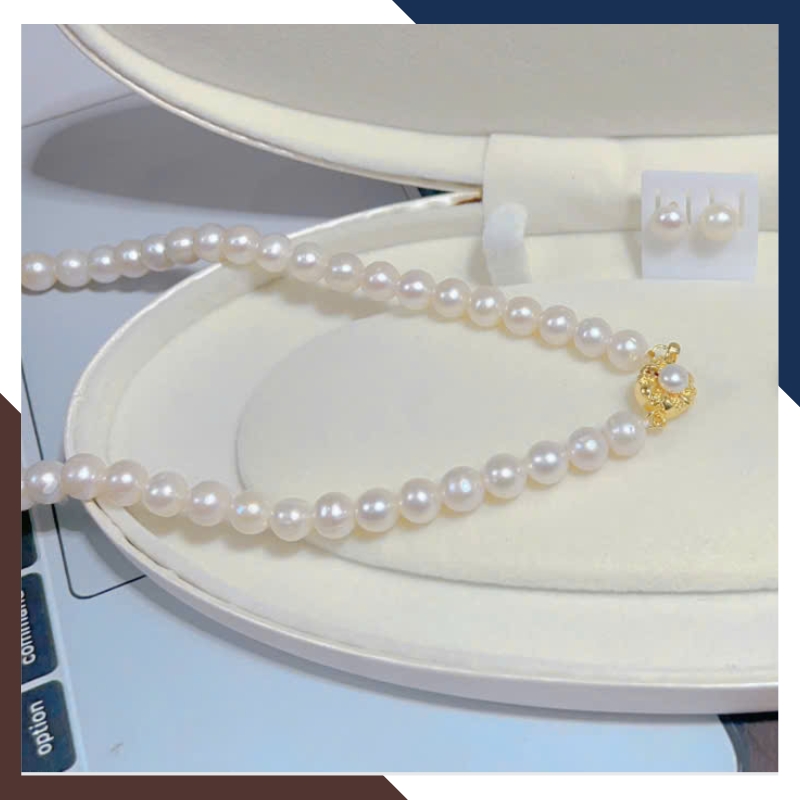 Bộ Trang Sức Ngọc Trai Thật Cao Cấp Mix Khoá Mạ Vàng BTSNT226