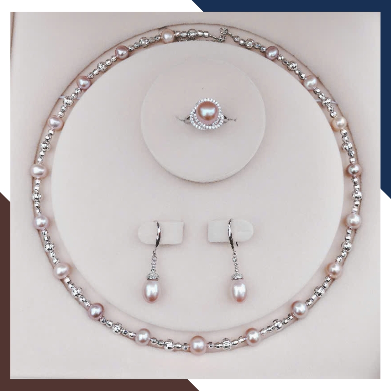 Bộ Trang Sức Ngọc Trai Thật Cho Nữ Mặc Áo Dài BTSNT139 – Màu Tím Nhẹ Nhàng, Tinh Tế