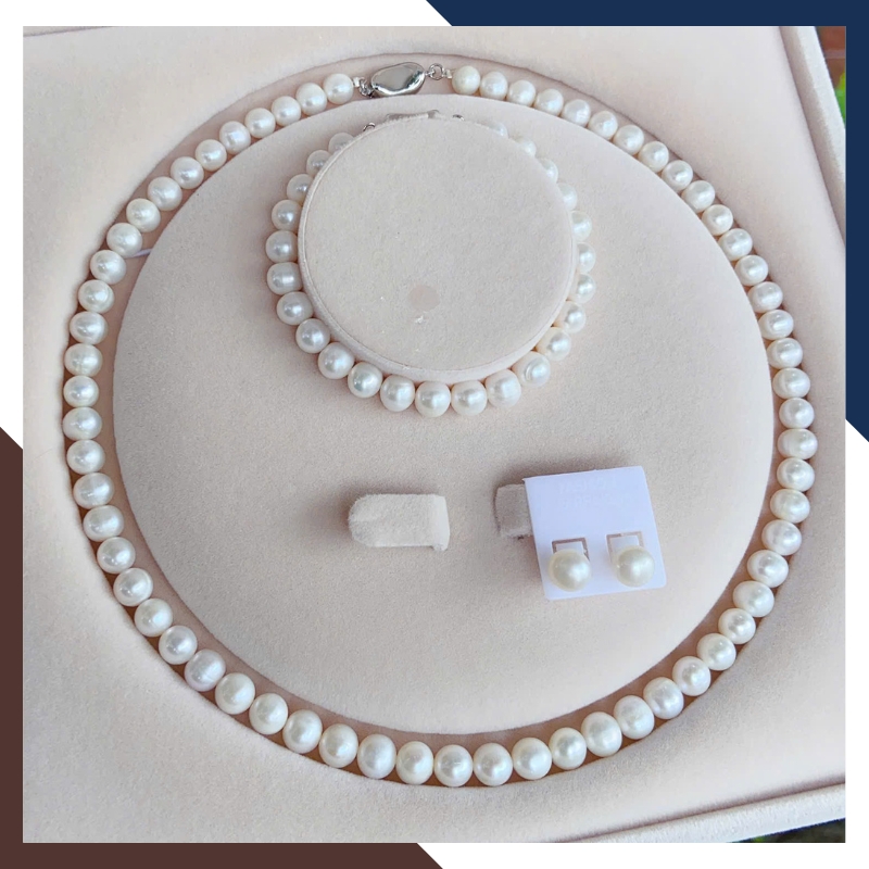 Bộ Trang Sức Ngọc Trai Thật Kiểu Trơn Đơn Giản BTSNT221