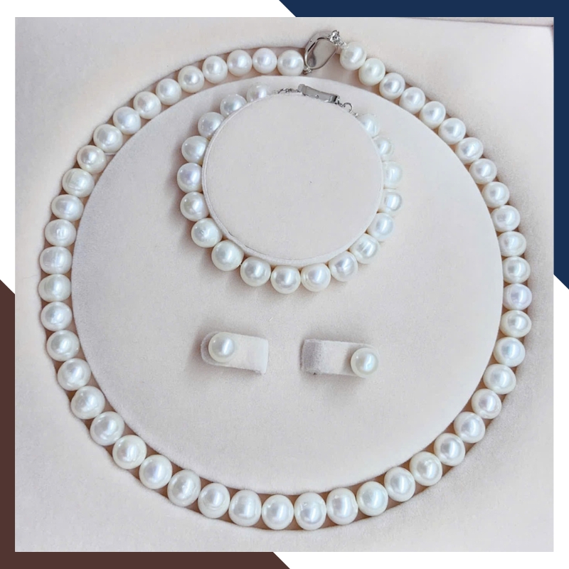 Bộ Trang Sức Ngọc Trai Thật Kiểu Trơn Đơn Giản BTSNT221