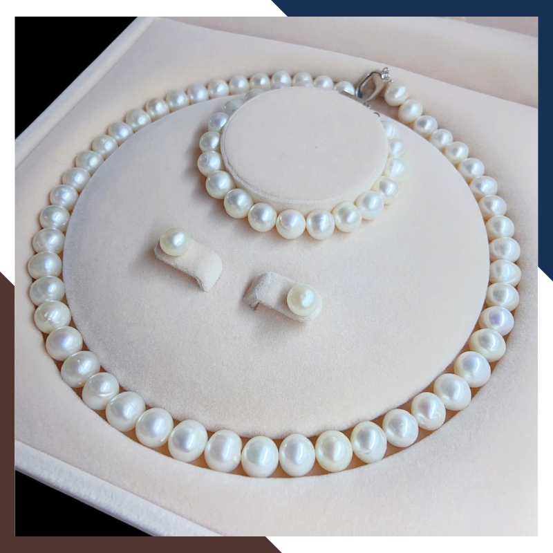 Bộ Trang Sức Ngọc Trai Thật Kiểu Trơn Đơn Giản BTSNT221