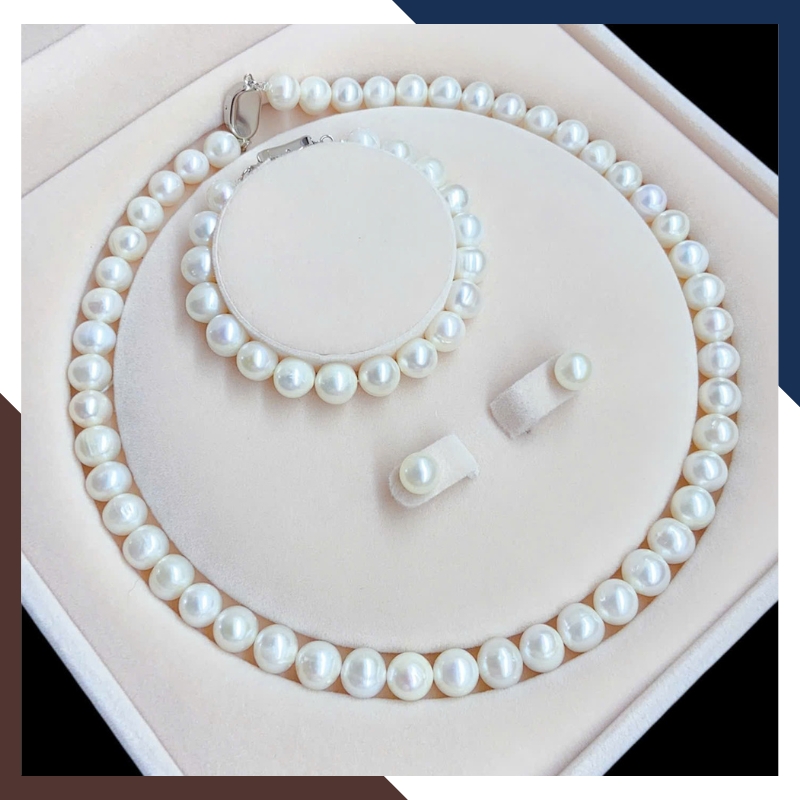 Bộ Trang Sức Ngọc Trai Thật Kiểu Trơn Đơn Giản BTSNT221