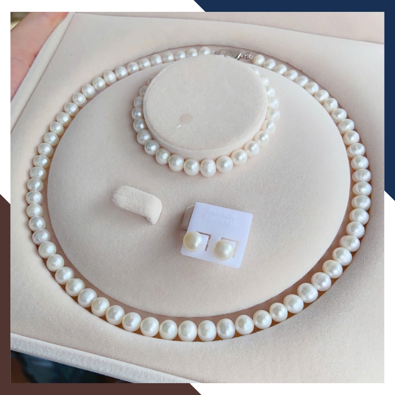 Bộ Trang Sức Ngọc Trai Thật Kiểu Trơn Đơn Giản BTSNT221