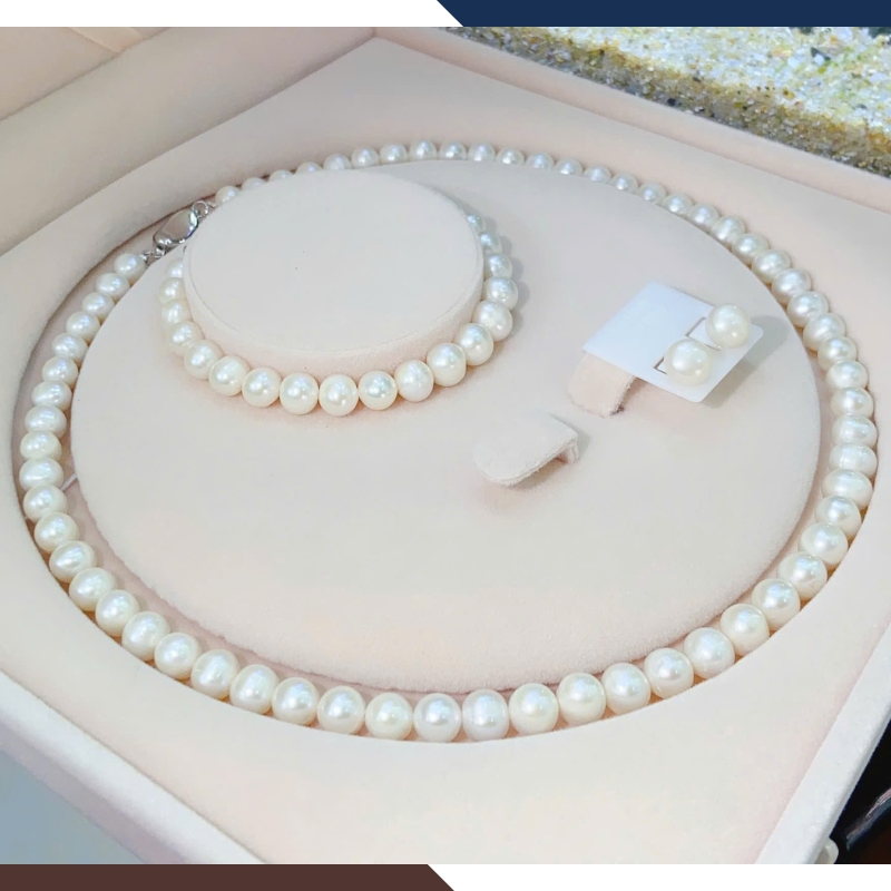 Bộ Trang Sức Ngọc Trai Thật Kiểu Trơn Đơn Giản BTSNT221