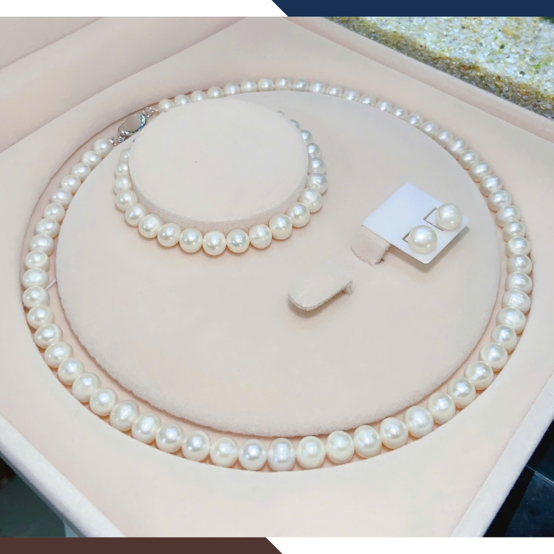 Bộ Trang Sức Ngọc Trai Thật Kiểu Trơn Đơn Giản BTSNT221