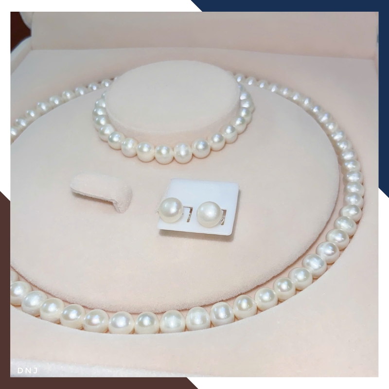 Bộ Trang Sức Ngọc Trai Thật Kiểu Trơn Đơn Giản BTSNT221