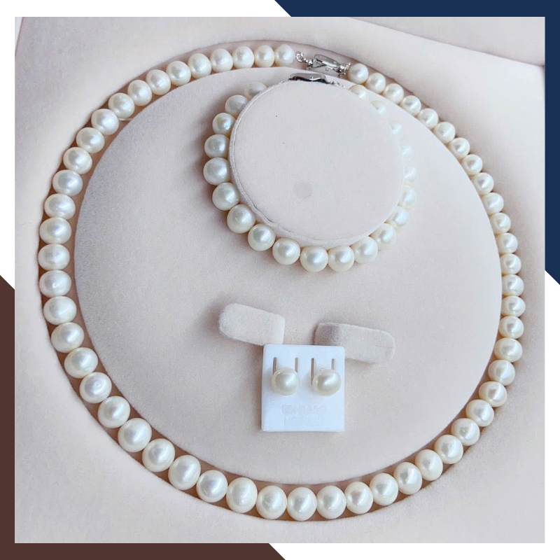 Bộ Trang Sức Ngọc Trai Thật Kiểu Trơn Đơn Giản BTSNT221