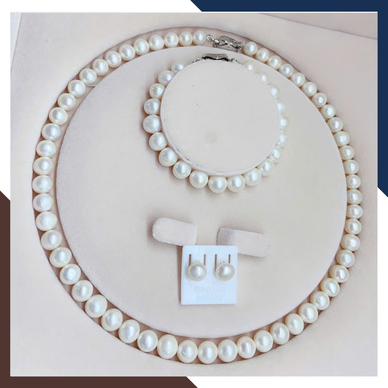 Bộ Trang Sức Ngọc Trai Thật Kiểu Trơn Đơn Giản BTSNT221