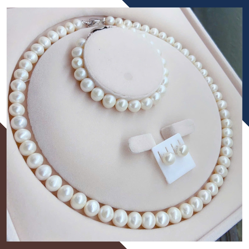 Bộ Trang Sức Ngọc Trai Thật Kiểu Trơn Đơn Giản BTSNT221